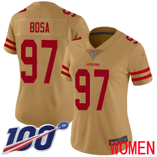 San Francisco 49ers Limited Gold Women Nick Bosa NFL Jersey #97 100th Season Vapor Untouchable Inverted Legend